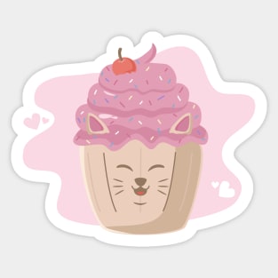 Kawaii pink cat in cupcake Sticker